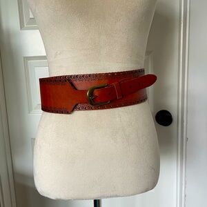 Brown leather elasticized belt | M